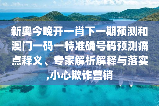 新奧今晚開一肖下一期預測和澳門一碼一特準確號碼預測痛點釋義、專家解析解釋與落實,小心欺詐營銷